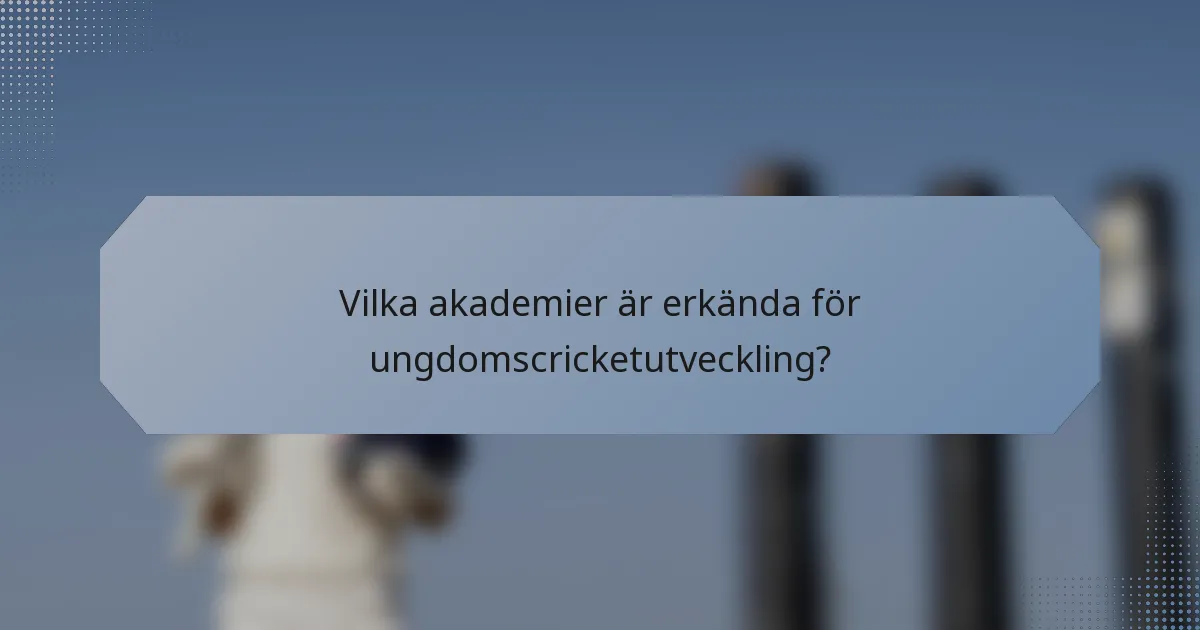 Vilka akademier är erkända för ungdomscricketutveckling?